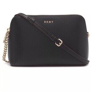 DKNY Black Bryant Dome Mini Crossbody Bag Purse Gold Tone Chain Strap Zip Top